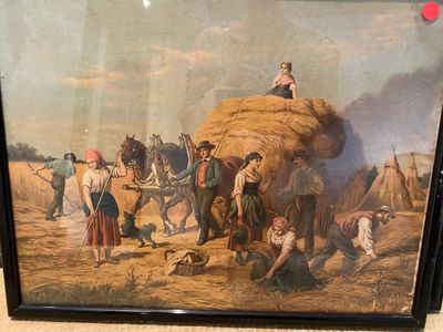 a picture of a painting of a group of people in a field