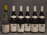 six bouteilles de vin sont alignées sur une table