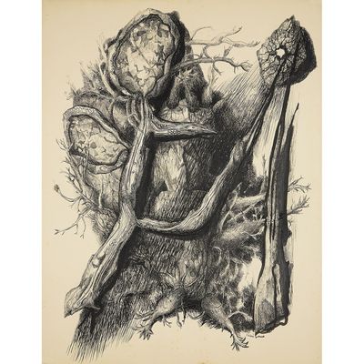an image of a drawing of a person sitting on top of a tree