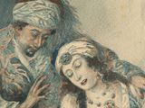 painting of a man and a woman in a turban and headdress