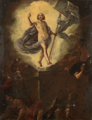 une image représentant un tableau d'un homme tenant une croix