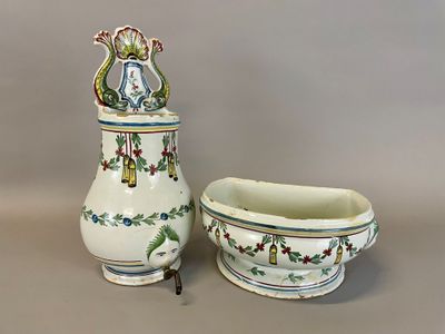 SINCENY Fontaine et son bassin en faïence polychrome de gran…