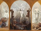 an image of a painting of jesus on the cross and other religious figures