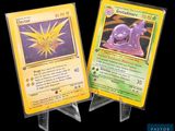 deux cartes Pokémon exposées sur un fond noir