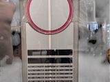 a display case with a sign on it in a store