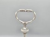 a silver plate with a handle that has a handle on it
