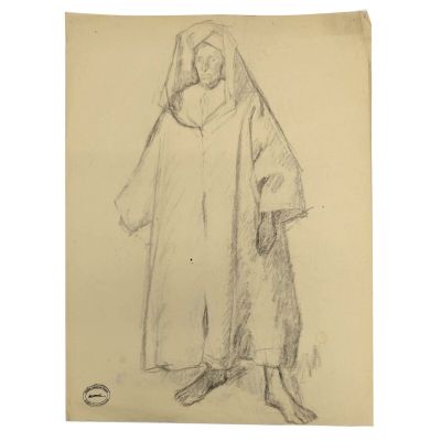 un dessin représentant une femme vêtue d'une robe et d'un chapeau
