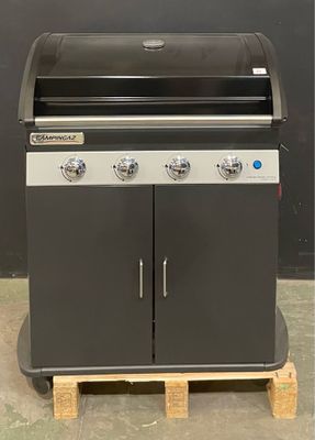 an image of a charcoal bbq with two burners on a pallet
