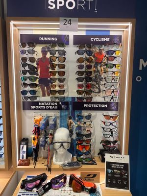 a display of sunglasses on display in a store