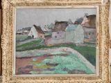 an image of a painting of a landscape with houses in the background