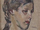 tableau représentant une femme avec une queue de cheval, dans un cadre marron