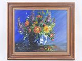 une peinture de fleurs dans un vase sur une table