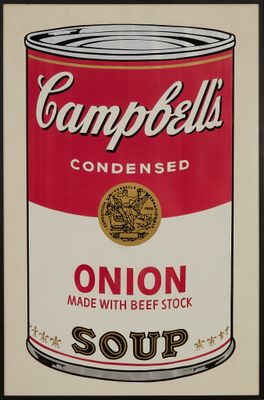 Soupe à l'oignon condensée Campbell's, encadrée dans un cadre noir