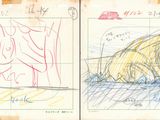 esquisses d'un dessin représentant un bateau sur l'eau et d'un dessin représentant un bateau sur l'eau