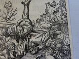 un dessin représentant un homme sur une croix au milieu d'une foule