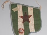 a green and white flag with a red star on it