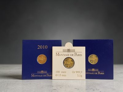 3 pièces de 100 euros en or 999,9/°°. - Photo 1