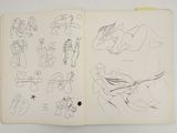drawing of a book with drawings of people and animals on it