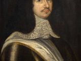 an old painting of a man in armor with a white collar