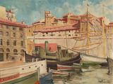 many boats that are docked in the water by the buildings