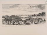 dessin représentant une vue d'un parc où des gens se promènent