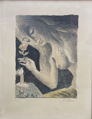 tableau représentant une femme tenant un verre de vin devant son visage
