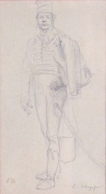 un vieux dessin représentant un homme coiffé d'un turban et muni d'une canne