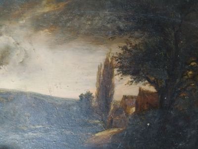 un tableau représentant un homme à cheval dans l'eau
