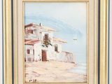 an image of a painting of a house on the beach