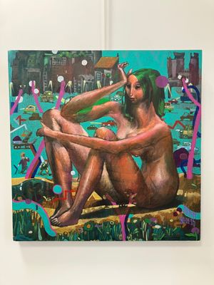 POPAY (1971). Femme nue sur fond de ville, 2015.