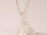 a clear glass vase with a flower inside of it