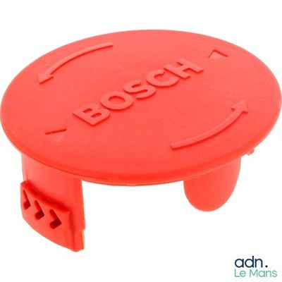 the base of a red plastic stool with the word bossut written on it