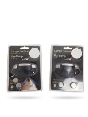 pair of two black headlamps in packaging on a white background