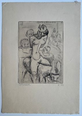 un vieux dessin représentant un homme et une femme à cheval