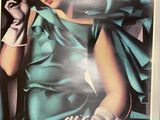 a poster of a woman in a green dress and hat
