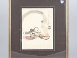an image of a framed picture of a cat with a magnifying glass