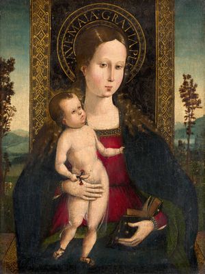 an image of a painting of a woman holding a baby