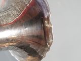 a close up of a metal object with a red stripe on it