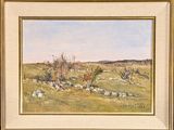 an image of a painting of a landscape with sheep in a field
