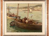 une image représentant un tableau où l'on voit un groupe de personnes sur un bateau au milieu de l'eau