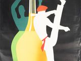 une image d'une affiche publicitaire pour une marque d'alcool, sur laquelle figure un homme en costume-cravate tenant une bouteille d'alcool