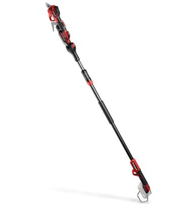 un aspirateur sur pied Black & Decker avec fil et une poignée rouge