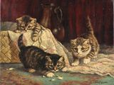 trois chats allongés sur une couverture