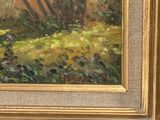 an oil painting of a tree in a field with grass and flowers