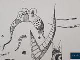 a black and white drawing of an elephant on a wall