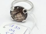 bague en argent avec une pierre de quartz fumé et une étiquette de prix