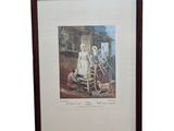 framed print of a painting of a woman and a man with a dog