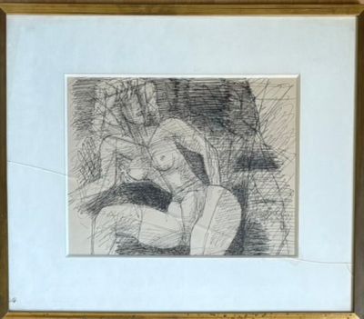 dessin représentant une femme nue assise sur une chaise devant un miroir