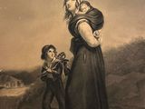 painting of a woman and child in a landscape with a village in the background