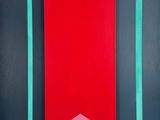 une peinture abstraite représentant un mur rayé de rouge, de noir et de vert